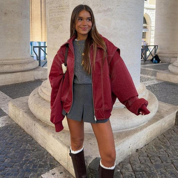 Vintage Lapel Zip Leather Jacket