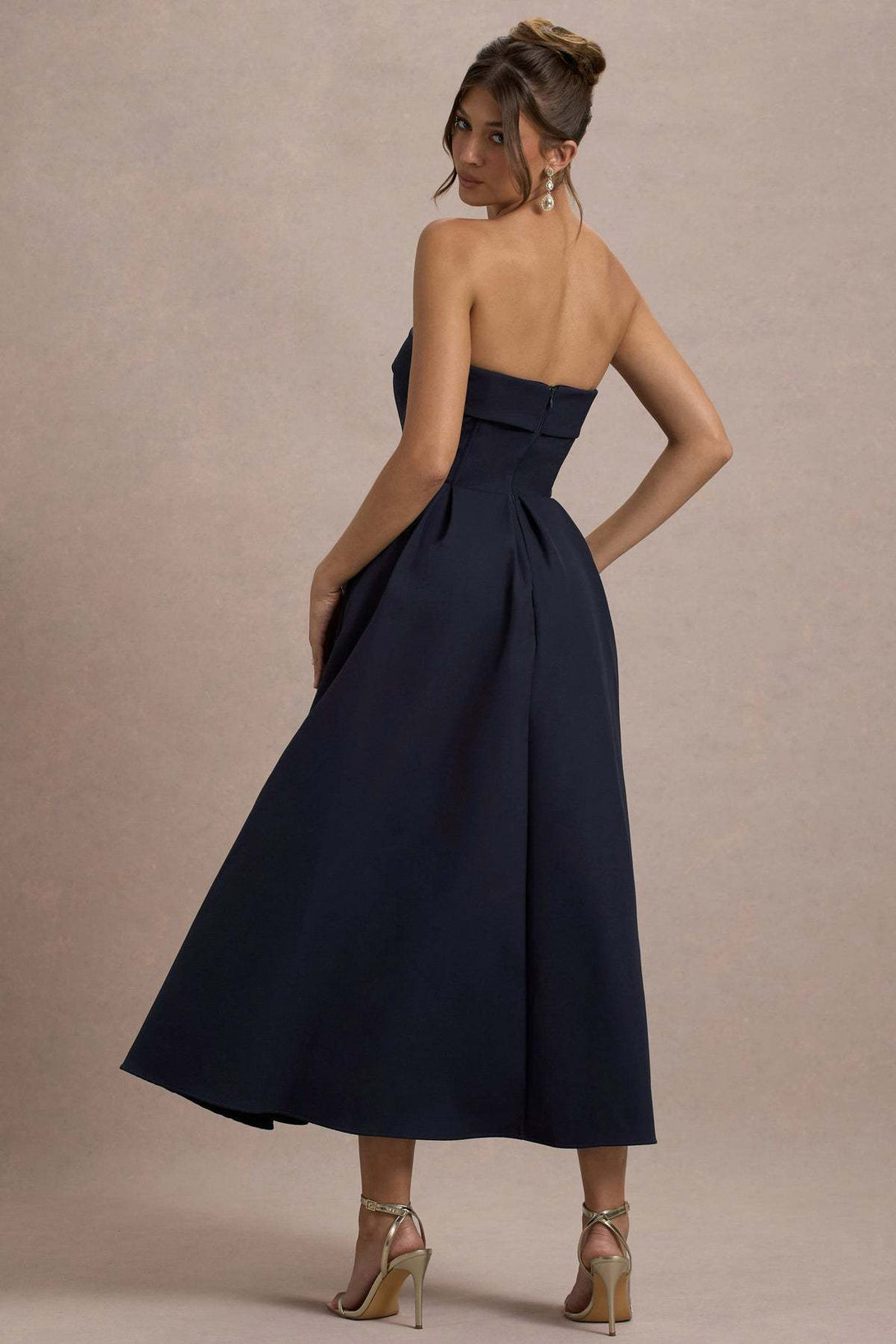Black strapless ankle-length evening dress – voluminous skirt and modest royal look for 2024 occasions – available at CATRIXA.