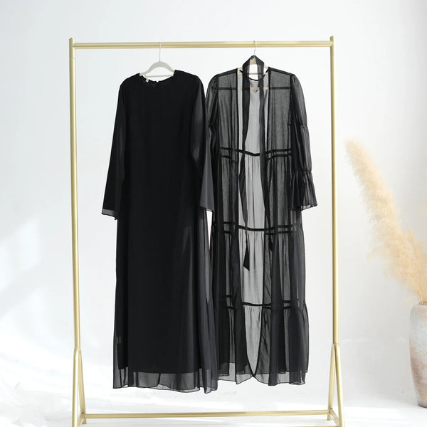 Abaya en mousseline à devant ouvert avec robe longue